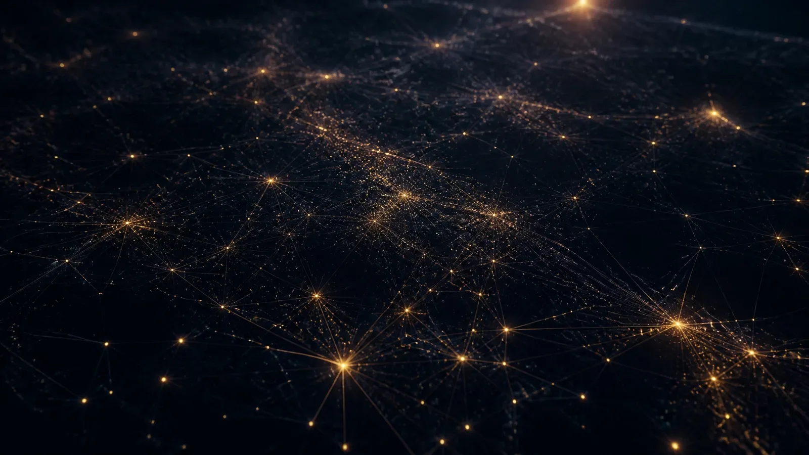 A dense golden network of connected nodes representing entity authority signals across AI search platforms